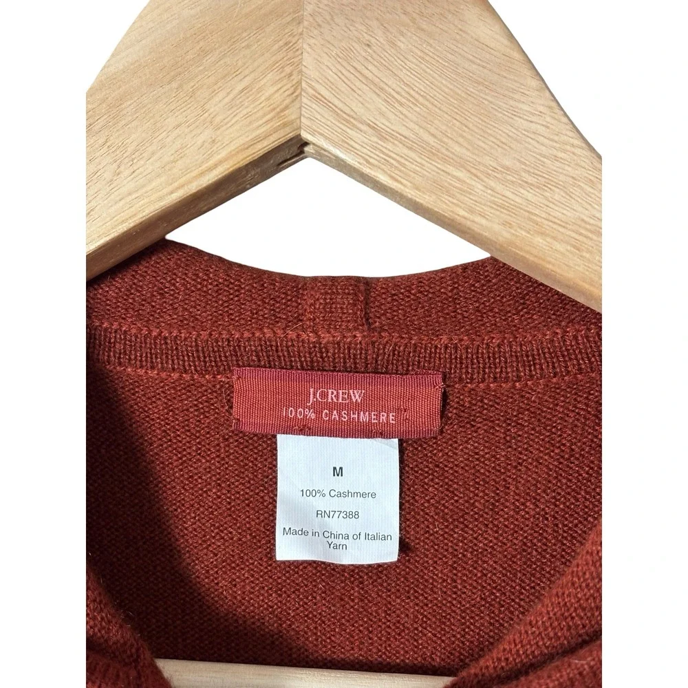 J. Crew 100% Cashmere Full Zip Hoodie Sweater Medium Rust Burnt Orange